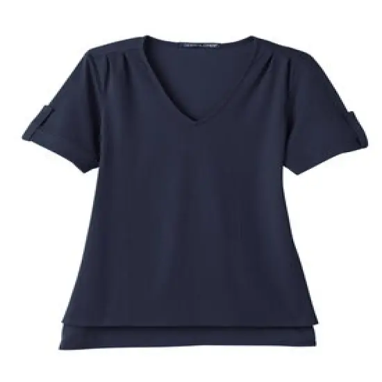 Devon & Jones&reg; CrownLux Performance Ladies Plaited Rolled Sleeve Top Navy {1}