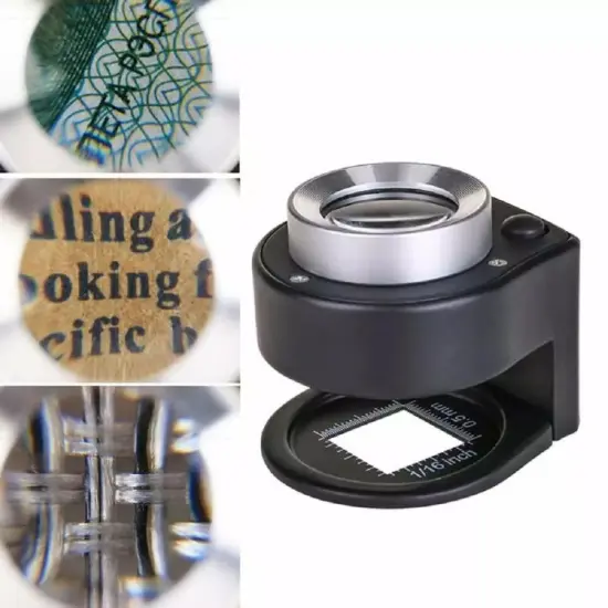 30X Loupe Magnifier with 6 Light Desktop Portable Metal Magnifier Folding Scale {3}