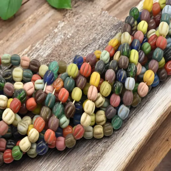 Mixed Pompeii "Melon" Round Beads (24" Strand) - Indonesian Glass {4}