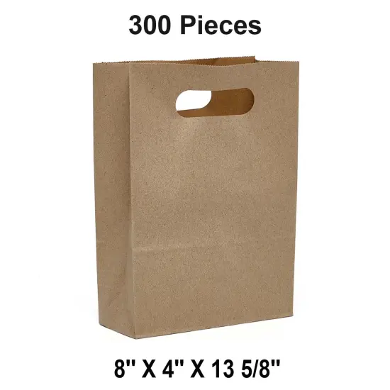 8" x 4" x 13 5/8" Economy Paper Bags with Die-Cut Handles {1}