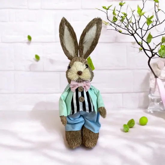 12'' Styrofoam Bunny Decor - Mint Green Jacket & Pink Bowtie -63808AQU {2}