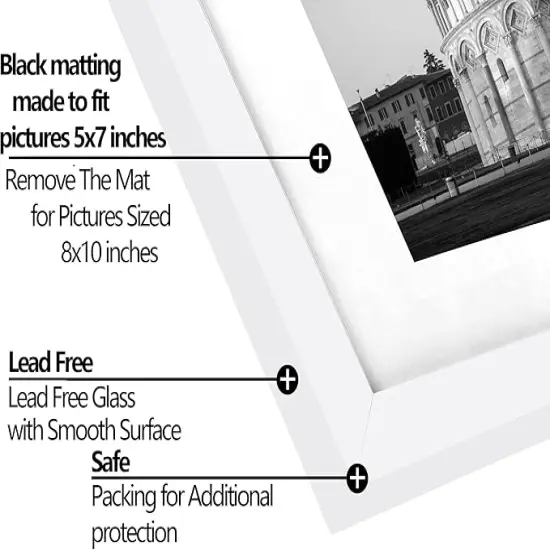 8x10 Picture Frame Set of 9, Display Pictures 5x7 with Mat or 8 x 10 Without Mat, Photo Frame for Wall Mounting or Tabletop Display, White. {3}