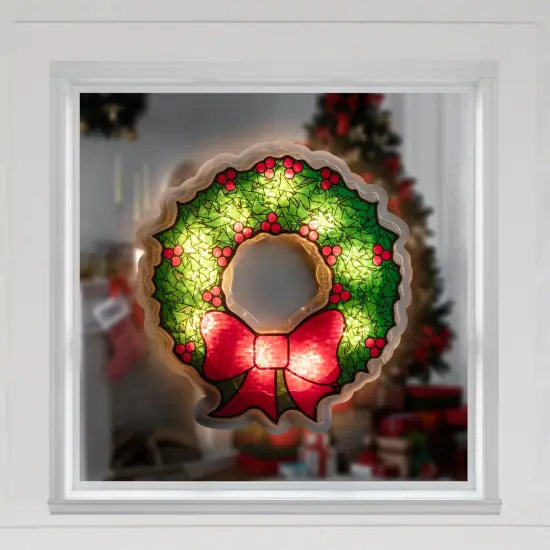 Northlight Lighted Wreath Window Silhouette Christmas Decoration - 11" - Clear Lights Green {4}
