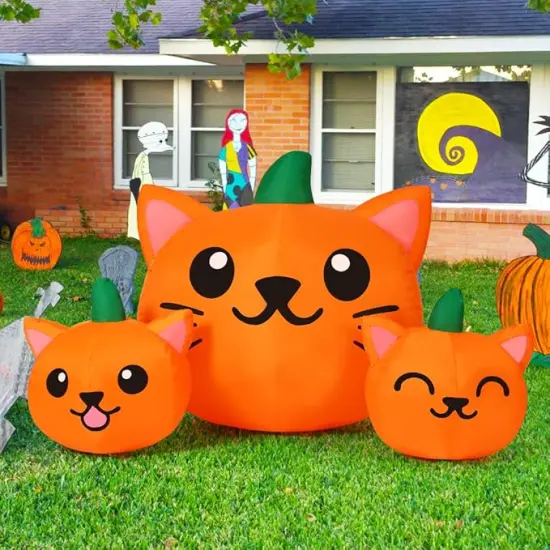 Long Three Pumpkin Cat Head Combo with Built-in LEDs {4}