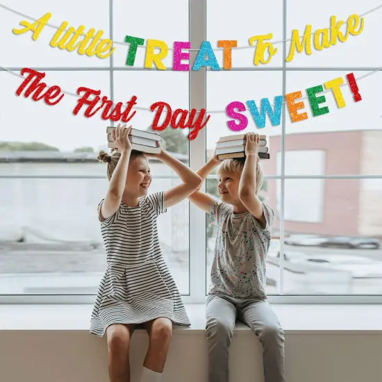 Glitter A Little Treat to Make The First Day Sweet Banner Back to School Banner Decorations First Day of School Classroom Garland Back to School Party Decorations Supplies {5}