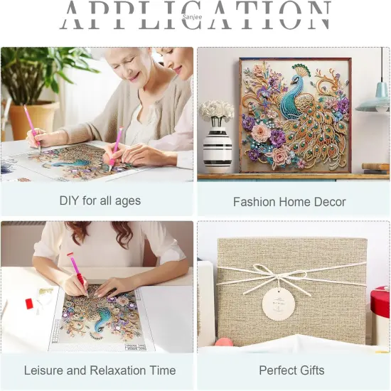 5D Special Shape Diamond Art Kits for Beginners, Peacock Diamond Painting Kits for Adults, Crystal Rhinestones Diamond Painting for Home Wall Decoration Gift, 12&times;12inch {4}