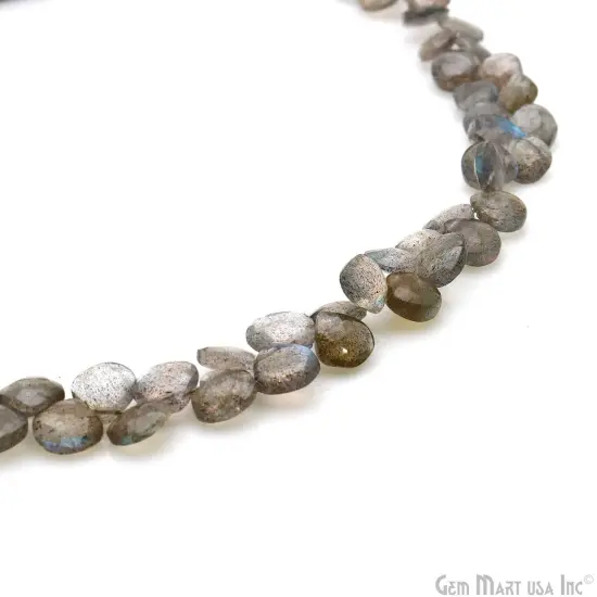 Labradorite Heart Beads, 8.5 Inch Gemstone Strands, Drilled Strung Briolette Beads, Heart Shape, 4-5mm {3}