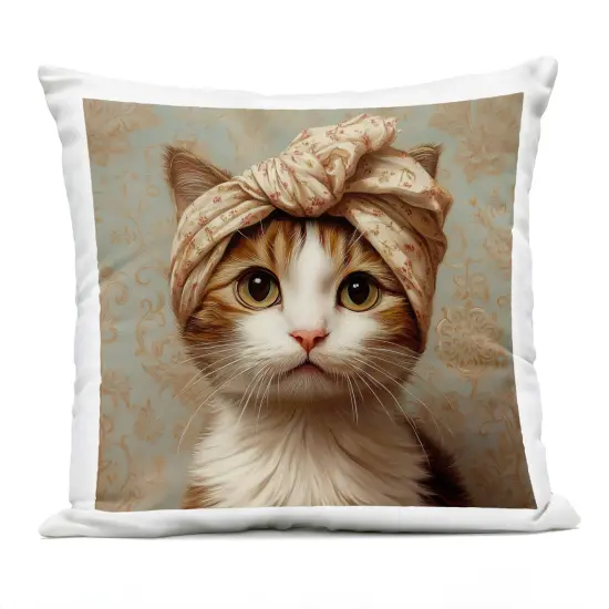 Stupell Industries Cat with Fashionable Turban Outdoor Pillow, 18 x 7 x 18 {1}
