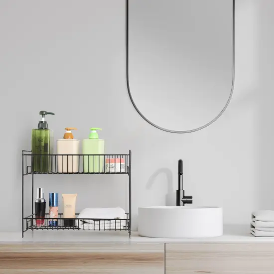 2 Tier Metal Spice Rack Freestanding Spice Storage Shelf, Black {5}