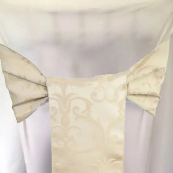 10 Pieces Champagne Versailles Damask Jacquard Polyester Chair Sashes 7.5"x108" {3}
