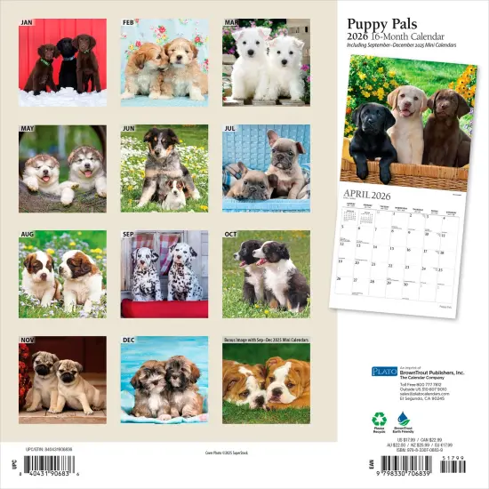 Puppy Pals | 2026 12 x 24 Inch (Hanging) Monthly Square Wall Calendar | Foil Stamped Cover {2}