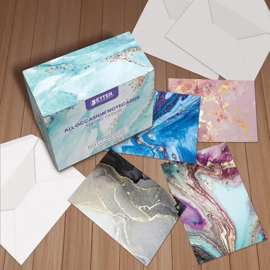 50-Pack All Occasion Greeting Cards, Marble Natural Stone Designs, Assorted Blank Note Cards/Envelopes, High Gloss Finish, 4 x 6 inch, 6 Designs, Blank Inside {2}