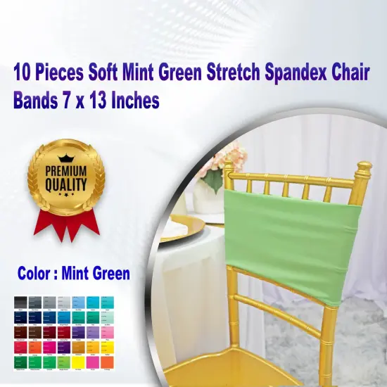 10 Pieces Soft Mint Green Stretch Spandex Chair Bands 7 x 13 Inches {1}