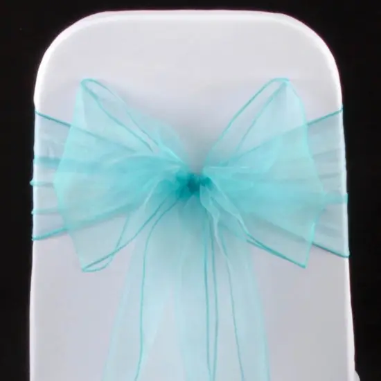 10 Pieces Satin Chair Bands, 8"x108" Elegant Event Wraps Tiff Blue or Aqua Blue {4}