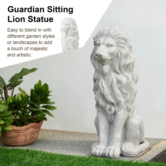 Set of 2 20.75"H/27.75"H MGO White Guardian Sitting Lion Statue 2pcs -27.75"H White {5}