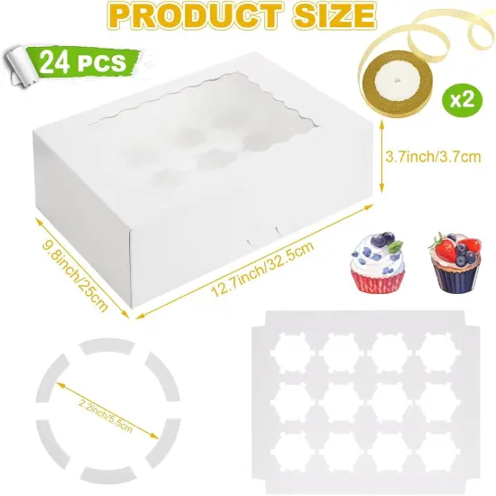 24 PCS White Cupcake Boxes, 12 Count Cupcake Containers with Window and Insert, 12.7 x 9.8 x 3.7 Inch Cupcake Holder Easy Transport and Presentation Ideal for Cupcakes, Desserts, and More {2}