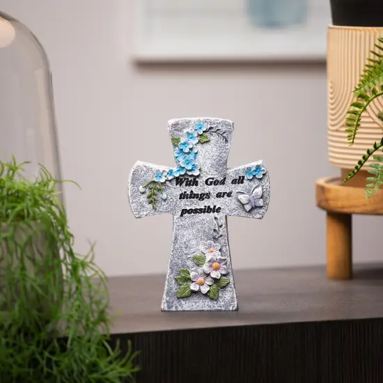 Northlight With God All Things Are Possible Floral Cross Statue - 6.75" Gray {4}