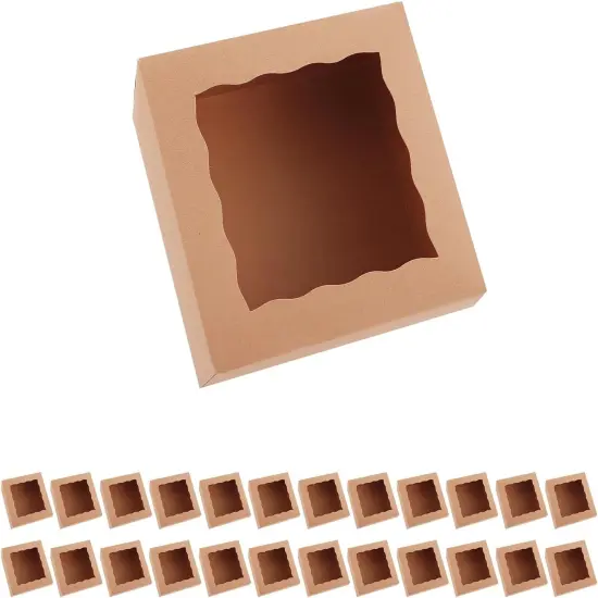 25 Kraft Bakery Boxes with Window, 8x8x4 Inches Cake Boxes with Window, Treat Boxes for Pastry, Cupcake, Cookies, Muffins, Pie {1}