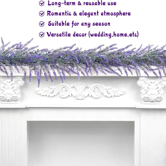 6Ft Lavender Purple Artificial Garland, Spring Summer All Year Lavender Garland for Farmhouse Wedding Mantle Arch Porch Stair Table Indoor Door Home Decoration {5}