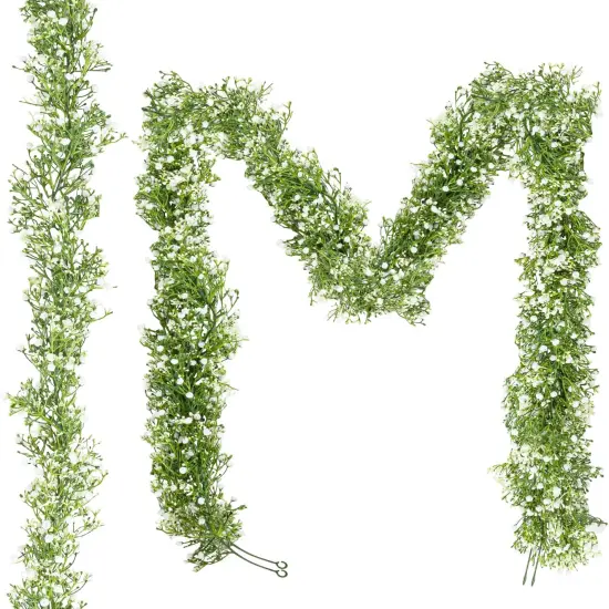 5.9ft Artificial Baby Breath Flower Vines,2 Pcs Real Touch Faux Hanging Baby Breath Garland,Fake Babys Breath Gypsophila for Wedding Arch Flowers {1}