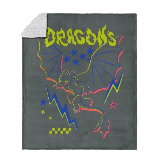 Universal How to Train Your Dragon Silk Touch Sherpa Throw Blanket Neon Dragon {1}