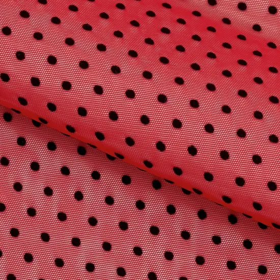 1 Yard Polka Dot Flocked Stretch Mesh Fabric 36" x 60" Length by Width Red {1}