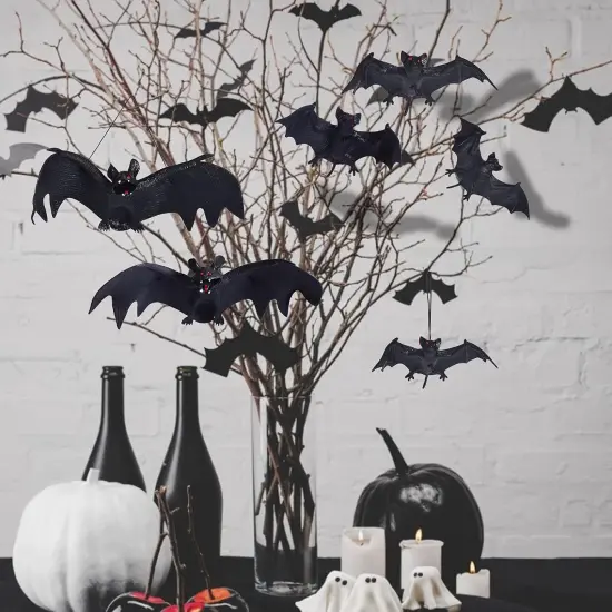 12pcs Halloween Rubber Hanging Bats {4}