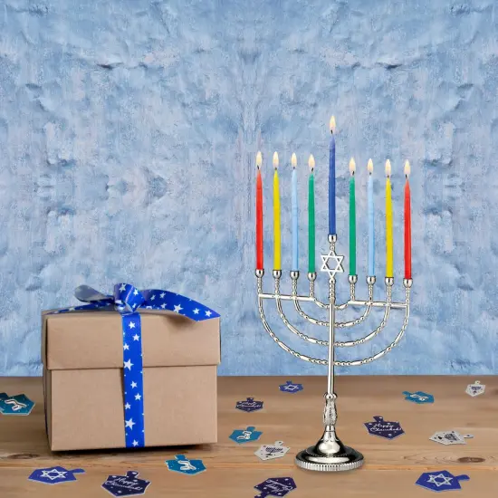 Rite Lite Large Traditional Hanukkah Menorah - 11.5" - Silver-Tone Finish {3}