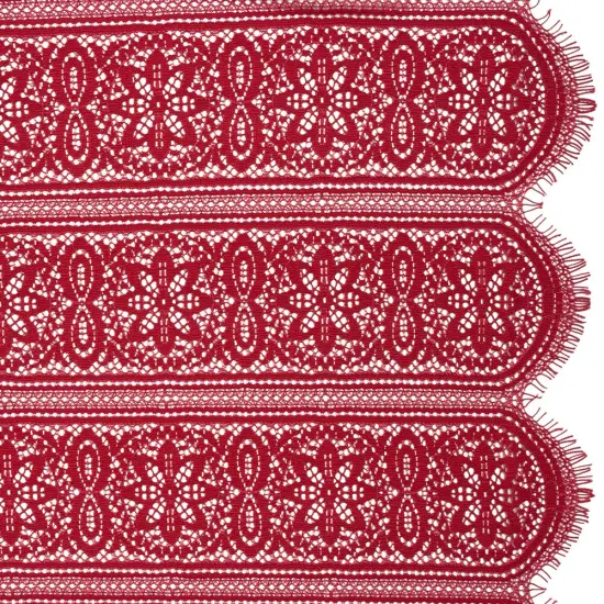 1 Yard Red Bug Re-Embroidered Lace Fabric Floral Medallion Stripes Finished Edge Sheer 52 Inch Width {2}
