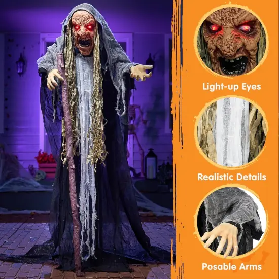 62&rdquo; Halloween Decorations Outdoor Animatronics Standing Hunchback Witch {2}