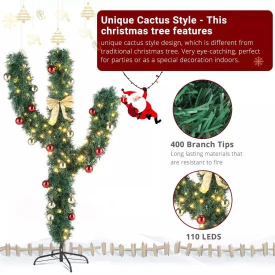 Kitcheniva 5 Ft Pre-Lit Cactus Artificial Christmas Tree Decor With LED Light {2}