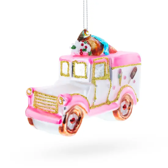 Ice Cream Truck Glass Christmas Ornament {1}