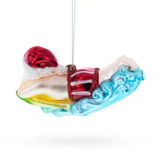 Surfing Santa Glass Christmas Ornament {4}