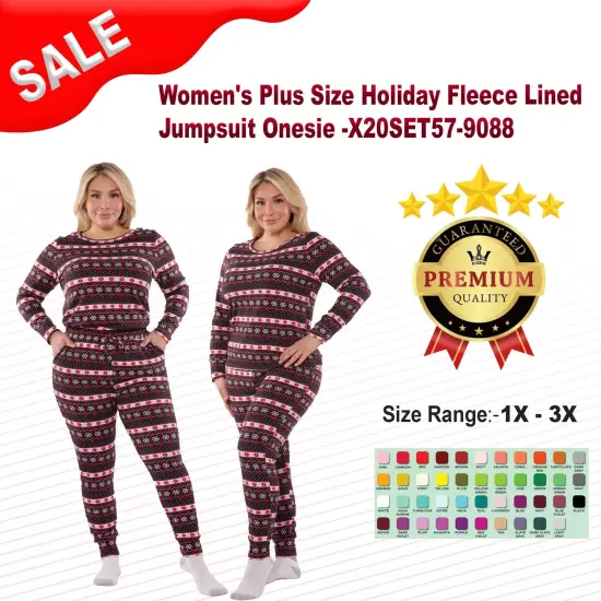 Women's Plus Size Holiday Fleece Lined Jumpsuit Onesie Black & Red {2}