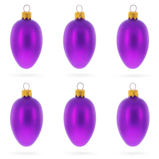 Set of 6 Purple Mini Glass Egg Ornaments 2.9 Inches {1}