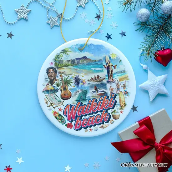 Waikiki Beach Hawaiian Paradise Ornament, Pacific Island Cultural Christmas Gift and Souvenir {7}