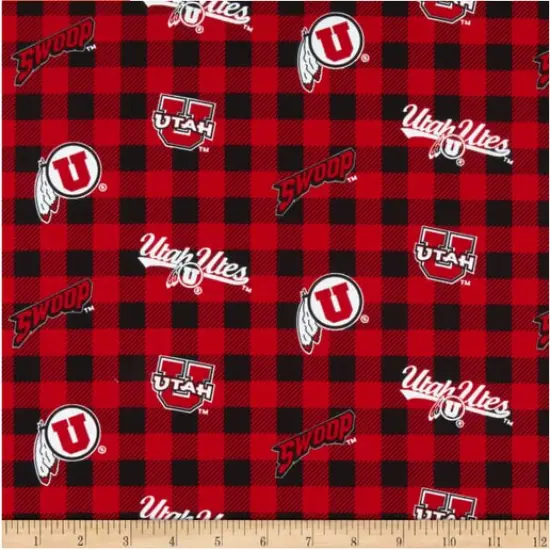 Licensed NCAA University of Utah Buffalo Plaid UTA-1207 Cotton Fabric by the Yard {1}