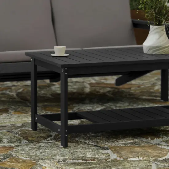 Merrick Lane Riviera All-Weather Poly Resin Wood Two Tiered Adirondack Slatted Coffee Conversation Table Gray {9}