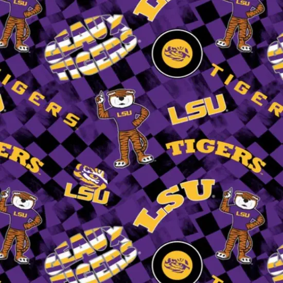 Licensed NCAA Louisiana State University Check Allover Cotton Fabric by the Yard {1}