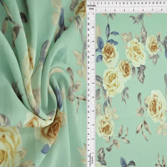 1 Yard 100% Polyester CEY Floral Print Fabric 58/59" Wide SEAFOAM {1}