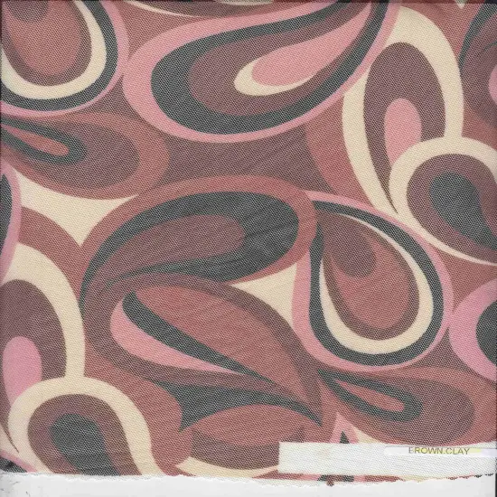 1 Yard Retro Paisley Geo Mesh Print Fabric Stretch Lightweight 58/60 Inches Wide BROWN CLAY {2}