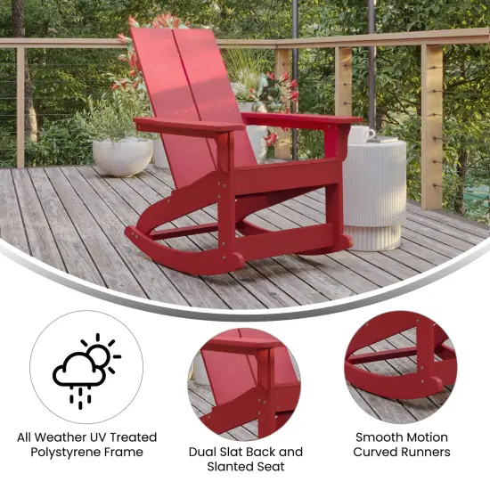 Merrick Lane Wellington UV Treated All-Weather Polyresin Adirondack Rocking Chair for Patio, Sunroom, Deck and More Red {4}