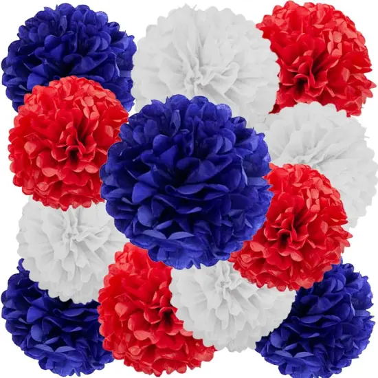 Red, Blue and White Paper Pom Poms Decorations for 4th Fourth of July(12pcs) {1}