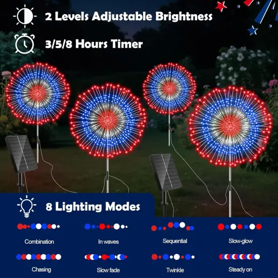 4th of July Decorations Fireworks Solar Lights Outdoor 4 Pack {4}