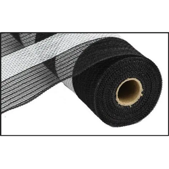 10.5" Poly Jute Deco Mesh Ribbon: Black & White (10 Yards) {1}