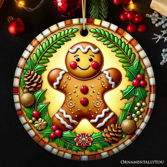 Golden Gingerbread Man Delight Ornament, Radiant Holiday Guardian for Festive Decor {1}