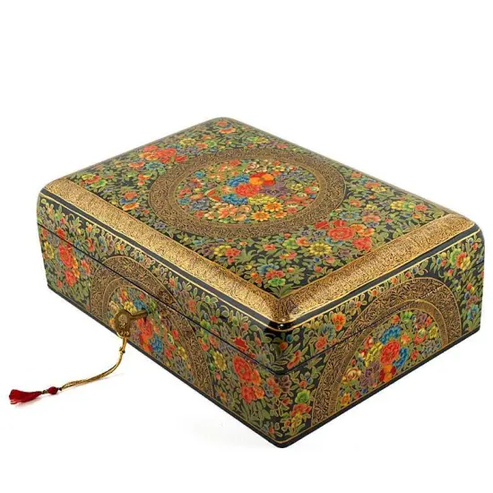 Asian Mountain Flowers Oriental Wooden Jewelry Box 10 Inches X 7 Inches {1}