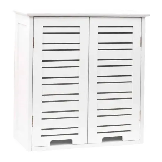 Wall-Mount Bathroom Storage Cabinet with Louver Doors White Wood Finish {1}