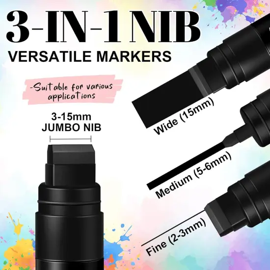 4 PCS Black Jumbo Permanent Markers - 15mm Wide Tip Thick Acrylic Paint Pen, Large Acrylic Paint Markers for Rock Painting, Calligraphy, Poster, Canvas, Sign, Glass, Wood, Metal, Ceramic {2}