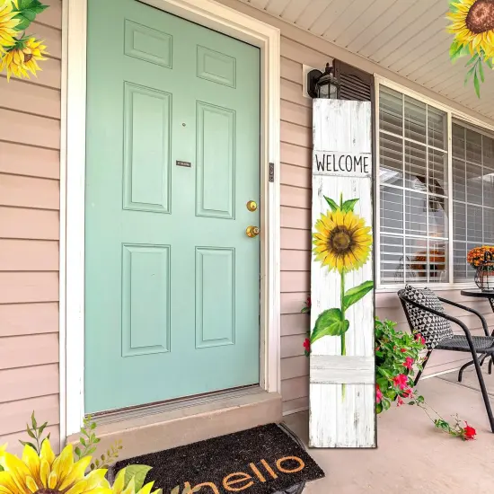 Spring Summer Porch Sign Sunflower Wooden Welcome Sign for Front Porch Standing Vertical Sign Rustic Spring Decor with White Background for Farmhouse Door Decoration, 42" H {2}